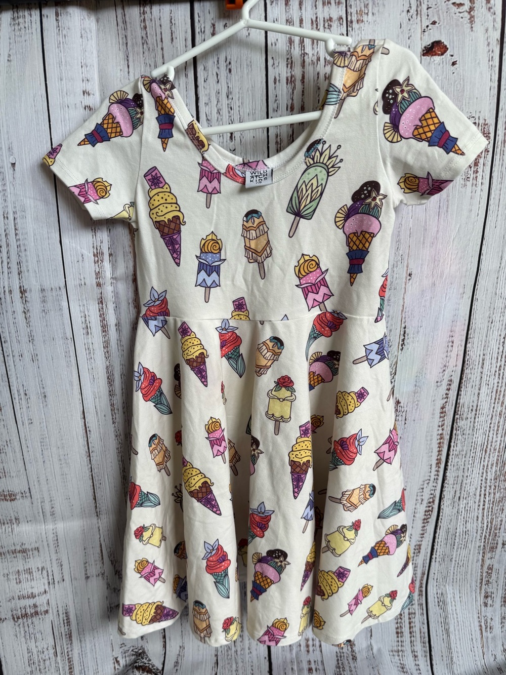 Cream Ice Cream Print Kids Dress